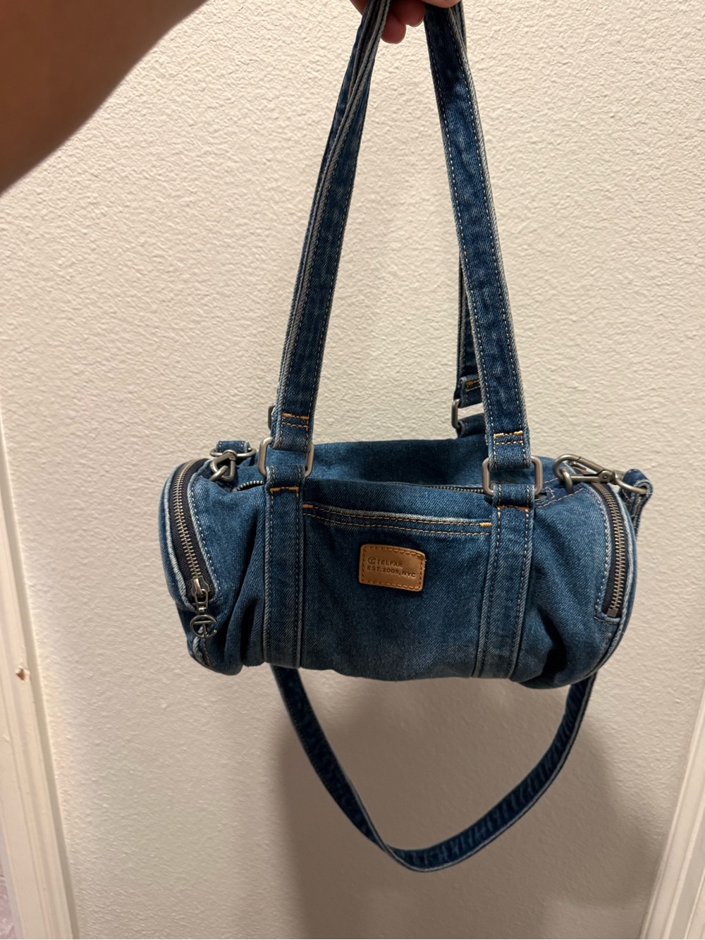 Medium Telfar Denim Barrel Shoulder Bag - Blue